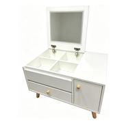Tavolo Trucco Ribaltabile con Specchio, Toeletta per Davanzale Finestra | Luce 3 Colori Regolabile, Ripartizione Zone, Risparmio Spazio 0,24m², Bordi Arrotondati, Gambe Legno Robusti(60cm)
