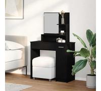 Tavolo Trucco Rovere Nero con Specchio e Cassetti 86,5x35x136 cm | Legno ingegnerizzato resistente, sette ripiani, porte cerniera, stile moderno, facile pulizia