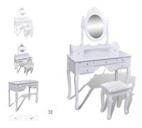 Tavolo Trucco Specchio e Sgabello 7 Cassetti Bianco make up beauty skin care