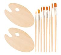 Tavolozza 2 pezzi, 8 pennelli, pallet di legno, vassoio ovale in legno, palette con fori per i pollici, strumenti per pittura per artisti