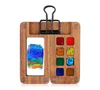 Tavolozza Acquerello Portatile, Tavolozza Portatile 8 Griglie Tavolozza Tascabile Acquerelli Tavolozza Colori Legno Mini Vassoio Viaggio Scatola per Acquerelli, con Clip (Pigmento Non Incluso)