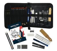 Tavolozza Art Supplies 34 Piece Sketching Pencils And Drawing Set in Travel Carry Case- Includes Pencils, Charcoal Pencils,Charcoal Sticks, Erasers And More Accessories