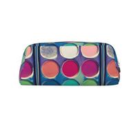 Tavolozza di colori rotonda in pelle leggera portatile con cerniera penna caso 20.5x5.5x8cm per ufficio viaggio trucco Storage Bag, Oro, Taglia unica, Portamonete