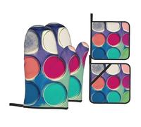 Tavolozza di colori rotonda, set da cucina e forno da 4 pezzi - presine e guanto da forno isolati, antiscottatura e isolamento termico
