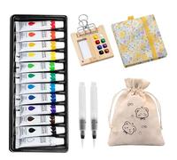 Tavolozza Mini Acquerelli da Viaggio, Tavolozza Portatile con 8 Griglie, Set di Pittura Ad Acquerello da Viaggio Mini Scatola con Album da Disegno, Penna e Clip per Pittori, Artisti e Studenti