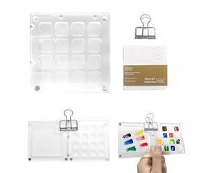 Tavolozza per Dipingere Mini, Set Acquarelli per Dipingere, Wet Palette Portatile da Viaggio, Tavolozza Acquerelli con 15 Scomparti e Quaderno per Schizzi Ad Acquerello, Tavolozza Acrilico
