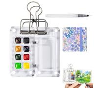 Tavolozza portatile, 8 griglie in legno da viaggio, tavolozza tascabile per artisti, acquerelli, mini album da disegno, kit da viaggio con clip in metallo, penna ad acquerello, regalo per pittori e