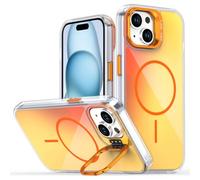Tawarror Cover Magnetica per iPhone 15 con Supporto, Arancione | Compatible con MagSafe, Custodia Camaleontica Alla Moda, PC Rigido + TPU Anti Graffio Anti Caduta Case