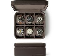 TAWBURY Custodia per orologi, 6 scomparti, in vera pelle pieno fiore, per uomini e donne, con cuscini extra larghi per orologi grandi, portatile, per casa e viaggi (marrone)
