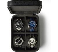 TAWBURY Custodia per orologi in pelle a 4 scomparti - Lussuosa custodia da viaggio nera da uomo | 4 orologi da viaggio da uomo