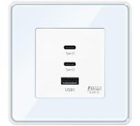 TAWOIA Presa Schuko, 65 W Type C e interfaccia USB di ricarica rapida per telefoni cellulari, tablet e laptop, piastra in vetro curvo 2,5D, presa da parete USB C bianca, 86 x 86 mm