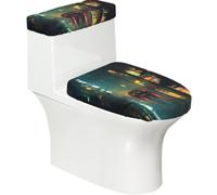 Taxi - Set di 2 copriwater con coperchio del serbatoio, elastico, per WC a forma di U e allungati, decorazione per il bagno, regalo di inaugurazione della casa