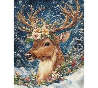 Taxpy 11 Ct Kit Per Punto Croce Prestampato, Fata Dei Fiori Alce Delle Nevi 40X50Cm Kit Per Ricamo Fai Da Te Cross Stitch Embroidery Ricami Schemi Quadri Set Ricamo Punto Croce Kit Prestampato Sta