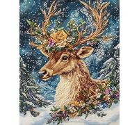 Taxpy 11 Ct Kit Per Punto Croce Prestampato, Fata Dei Fiori Alce Delle Nevi 40X50Cm Kit Per Ricamo Fai Da Te Cross Stitch Embroidery Ricami Schemi Quadri Set Ricamo Punto Croce Kit Prestampato Sta