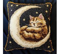 Taxpy Kit Di Cuscino Con Gancio A Scatto, Gatto Sulla Luna Kit Per Fabbricare Cuscini A Punto Croce Per Principianti, Cuscino Uncinetto Cucito Fai-Da-Te,43X43 Cm