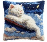 Taxpy Kit Per Realizzare Cuscini All'Uncinetto-Gatto Kit Completo Con Filo,Tela E Ago-Attività Manuale Antistress Per Adulti-Ideale Per Decorazione Casa 43 X 43 Cm