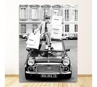 Taxpy Retro Car Fashion Girl Pictures Home Decor Fashion Retro Style Nero Bianco Foto S Vintage Street Art Canvas Painting, 50x70 No Frame
