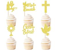 TAXTYHRE 24 Pezzi Prima Comunione Cake Topper, Topper Torta Croce Decorazione, Glitter Piccione Santo Croce Addobbi Comunione, per Prima Comunione Battesimo Cresima Compleanni Matrimonio
