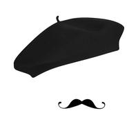 TAXTYHRE Accessori per Costume Francese, Berretto Francese Nero, Baffi Finti, Accessori Mimo per Uomo Donna, per Feste a Tema Francese Cosplay Halloween Carnevale