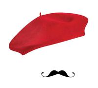 TAXTYHRE Accessori per Costume Francese, Berretto Francese Rosso, Baffi Finti, Accessori Mimo per Uomo Donna, per Feste a Tema Francese Cosplay Halloween Carnevale