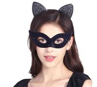 TAXTYHRE Cerchietti Orecchie Gatto Nero - Set 2 Pezzi Maschera Donna per Costume, Feste, Halloween e Carnevale