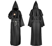 TAXTYHRE Costume da monaco, vestito da sacerdote, vestito da monaco medievale, con cappuccio e coulisse, per feste a tema, Halloween, cosplay, carnevale e carnevale (nero, XL