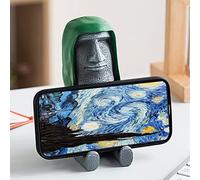 Taxually Statua di Moai Dell'isola, 2 in 1 Scultura con Supporto per Smartphone Figura Decorativa Moderna in Resina per Ufficio Scrivania Soggiorno
