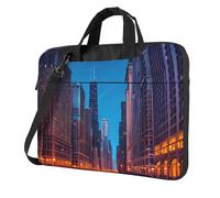 TAyang Borsa messenger sottile con stampa Chicago Night da 33 a 15,6 pollici, graziosa borsa messenger per donne e uomini, lavoro universitario, Nero , 13 inch