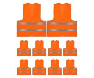 TayBong 10 Pezzi Gilet Catarifrangente Alta Visibilità - Giubbotto Sicurezza 2 Strisce Riflettenti per Edili, Ciclisti, Running, Traffico