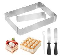 Taybong Rettangolare Tortiera da Forno, Teglia Forno Rettangolare Regolabile, Stampo Torta in Acciaio Inox, Anello per Torte con Divisori, Raschietti e Spatola per Torte, Coppapasta e Pan di Spagna
