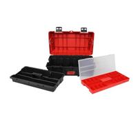 Tayg Scatola strumenti modulare nera M - Custodia e vassoio interno estraibile, chiusure metalliche in acciaio, manico grande, portata fino a 120 kg, scatola strumenti vuota polipropilene, 590 x 34 x