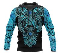 TAYGUM Felpa con cappuccio lupo vichingo norreno stampa 3D uomo Vegvisir Odin Fenrir nodo celtico runa pullover unisex adatto felpa con cappuccio primavera e autunno(2,2XL)