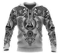 TAYGUM Felpa con cappuccio lupo vichingo norreno stampa 3D uomo Vegvisir Odin Fenrir nodo celtico runa pullover unisex adatto felpa con cappuccio primavera e autunno(3,3XL)