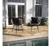 Taylor & Logan Fielder - Set di 2 sedie da interni ed esterni in stile Papasan, con corda in rattan sintetico e vimini, 1 pezzo, colore: marrone chiaro/nero