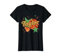 Taylor Name Groovy 80s Art Tee per Uomo, Donna, Ragazzi e Ragazze Maglietta con Stampa Grafica Economica, Donna, Nero, XS