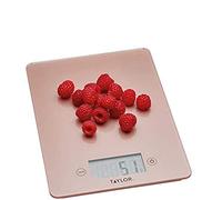 Taylor Pro Bilancia da Cucina Digitale con Design Ultra sottile, Compatta, Standard Professionale, Funzione Tara ad Alta Precisione, Rosa Dorato e Vetro, Portata Massima 5 kg