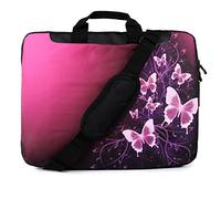 TaylorHe - Borsa per pc portatile da 15 / 15,6 / 16 pollici, in nylon resistente, con motivi colorati, tasche laterali, maniglie e tracolla staccabile Pink Butterflies