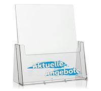 taymar Espositore per volantini, formato DIN A4, con stampa "offerte attuali" - bianco - blu