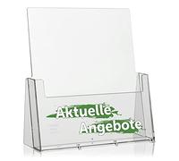taymar Espositore per volantini, formato DIN A4, opuscoli, opuscoli, opuscoli trasparenti, con stampa, colore: bianco/verde