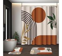 Tayney Set di tende da doccia boho metà secolo con copriwater e tappeti antiscivolo, motivo geometrico astratto, 4 pezzi, tenda da doccia moderna e minimalista per il bagno, set con 12 ganci