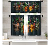 Tayney Spices and Herbs Kitchen Window Curtains Valance and Tier Set, Farmhouse Vintage Short Tier Curtain for Bathroom, Small Cafe Drapes for Kitchen Decor 52" x 24"
