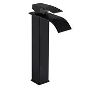 Tayqwiheva Rubinetto da bagno nero, a cascata per lavabo, per lavabo alto, altezza 200 mm, miscelatore monocomando, rubinetto da bagno