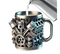 Taza De Acero Inoxidable Con Diseño De Motor - Acero Inoxidable Resina | Perfecta Para Café, Leche, Té | Vaso Resistente Para Hogar, Garaje, Taller Y Los Viajes