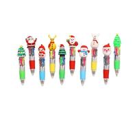 TAZIZI 10 penne natalizie multicolore, 4 colori in 1, penna a sfera retrattile, punta da 0,7 mm, scrittura liscia, penne a forma di pupazzo di neve, per scuola e ufficio