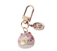 TAZIZI Ciondoli per borse, stile giapponese, portachiavi a forma di gatto, in metallo, per borse e chiavi dell'auto, bianco