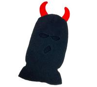 TAZIZI Passamontagna in corno da diavolo, per donne e uomini, adulti, maschera per il viso di Halloween, cappello caldo con cappuccio per feste, Bk, Taglia unica