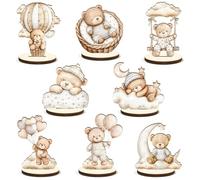 Tazuxetuqe 16 Pezzi Centro Tavola in Legno per Baby Shower Orso Marrone Piatto con Cartello Rimovibile Decorazione Tavola per Rivelazione Sesso Bambino O Bambina Orsetti