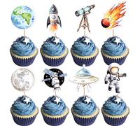 Tazuxetuqe Set da 24 topper per cupcake a tema spazio: meteoriti, pianeti, astronauti, decorazioni per cupcake, razzi, telescopi e viaggio sulla luna per feste di compleanno a tema astronauti e
