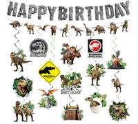 Tazuxetuqe Set di decorazione per festa di compleanno dinosauri Include bandiere Buon compleanno a tema dinosauro, cartello, giungla dinosauro, ghirlande a spirale sospese, ghirlande da soffitto a