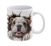 Tazza 3D con cucciolo di bulldog con buco nel muro - Per gli amanti del caffè - Tazza con citazione per uomini e donne, 11 once